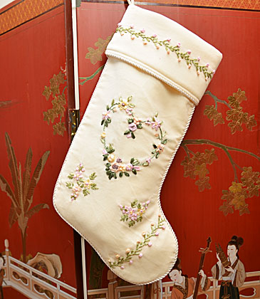 Christmas Stockings. Velvet Cream with Raised Appliqued Roses - Click Image to Close